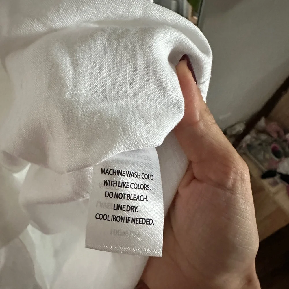 Saks Fifth Avenue linen White Button-Down Shirt Dress - Picture 3 of 8